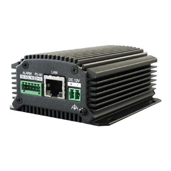 Hikvision DS‑6701HWI‑SATA (06082) ვიდეო ენკოდერი – კომპაქტური შავი ალუმინის კორპუსი, BNC ვიდეო და RJ‑45 PoE ქსელის პორტებით, ასევე 3.5 მმ აუდიო/ჯეკებით