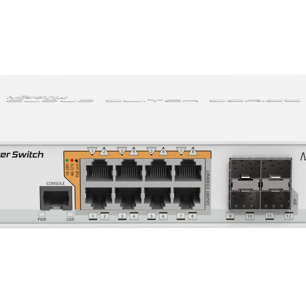 MikroTik CRS112-8P-4S-IN PoE სვიჩი 8 პორტით და 4 SFP+ პორტით