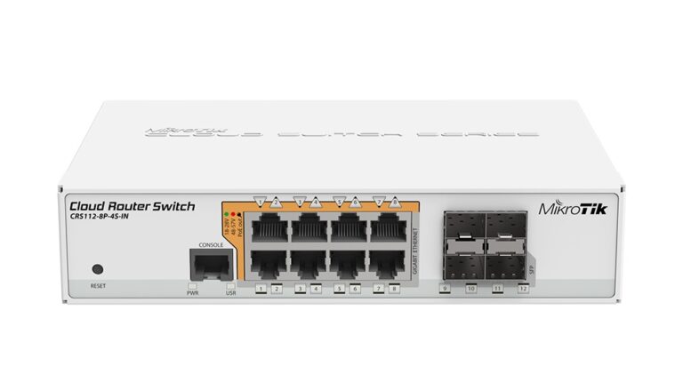 MikroTik CRS112-8P-4S-IN PoE სვიჩი 8 პორტით და 4 SFP+ პორტით